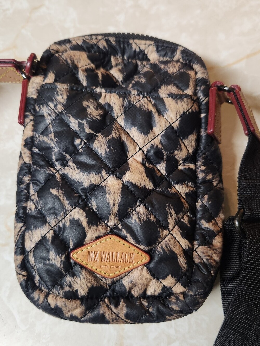 MZ Wallace Micro Metro Crosby Crossbody Bag in Leopard Print Black Brown